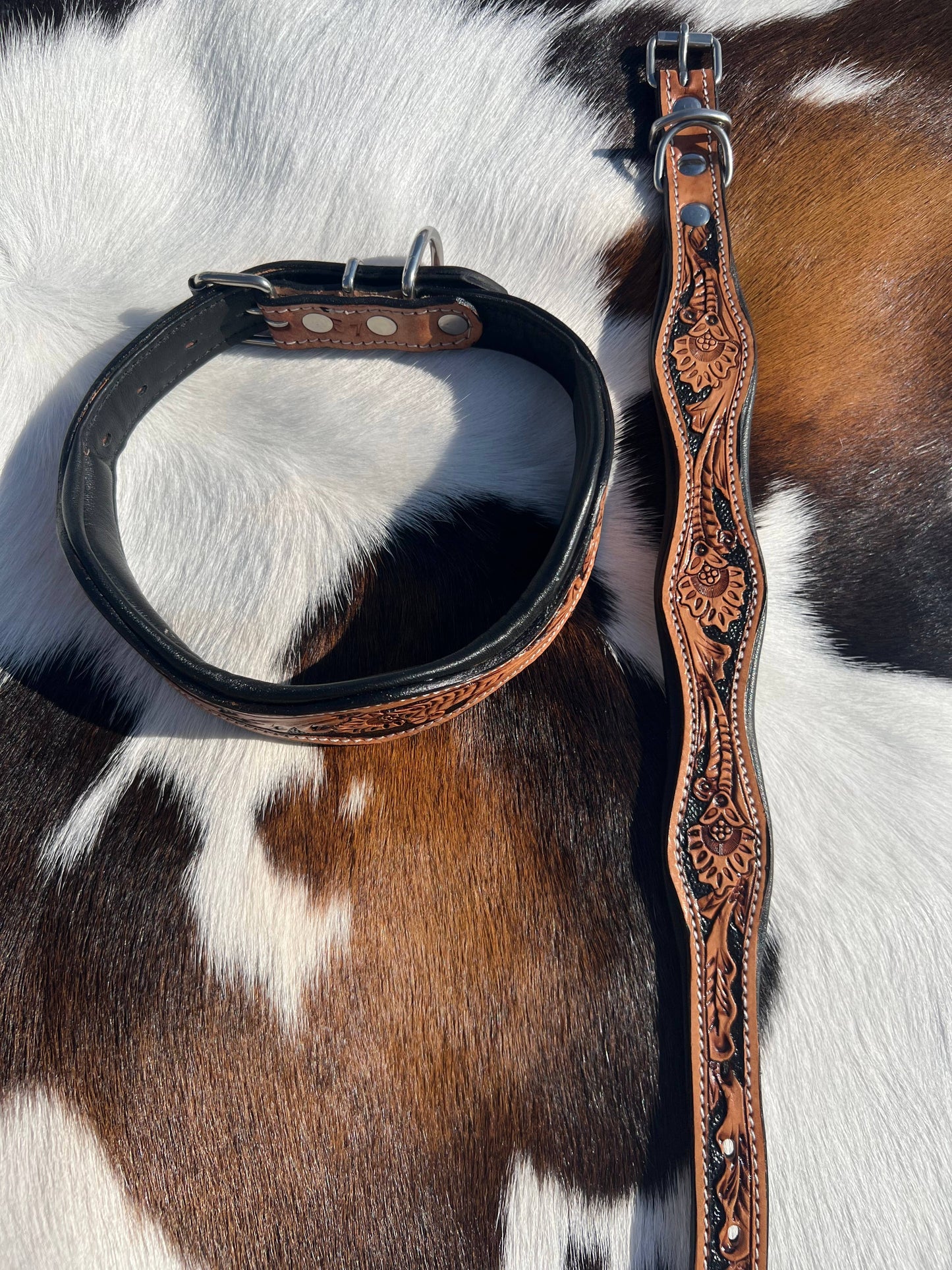 Tooled Leather Western Scalloped Floral Dog Collar