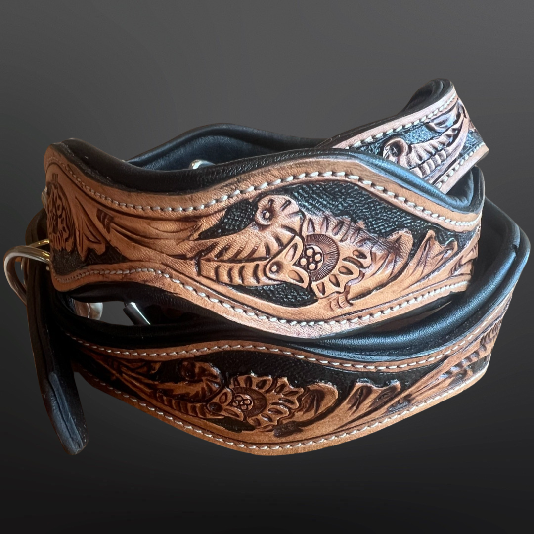 Tooled Leather Western Scalloped Floral Dog Collar