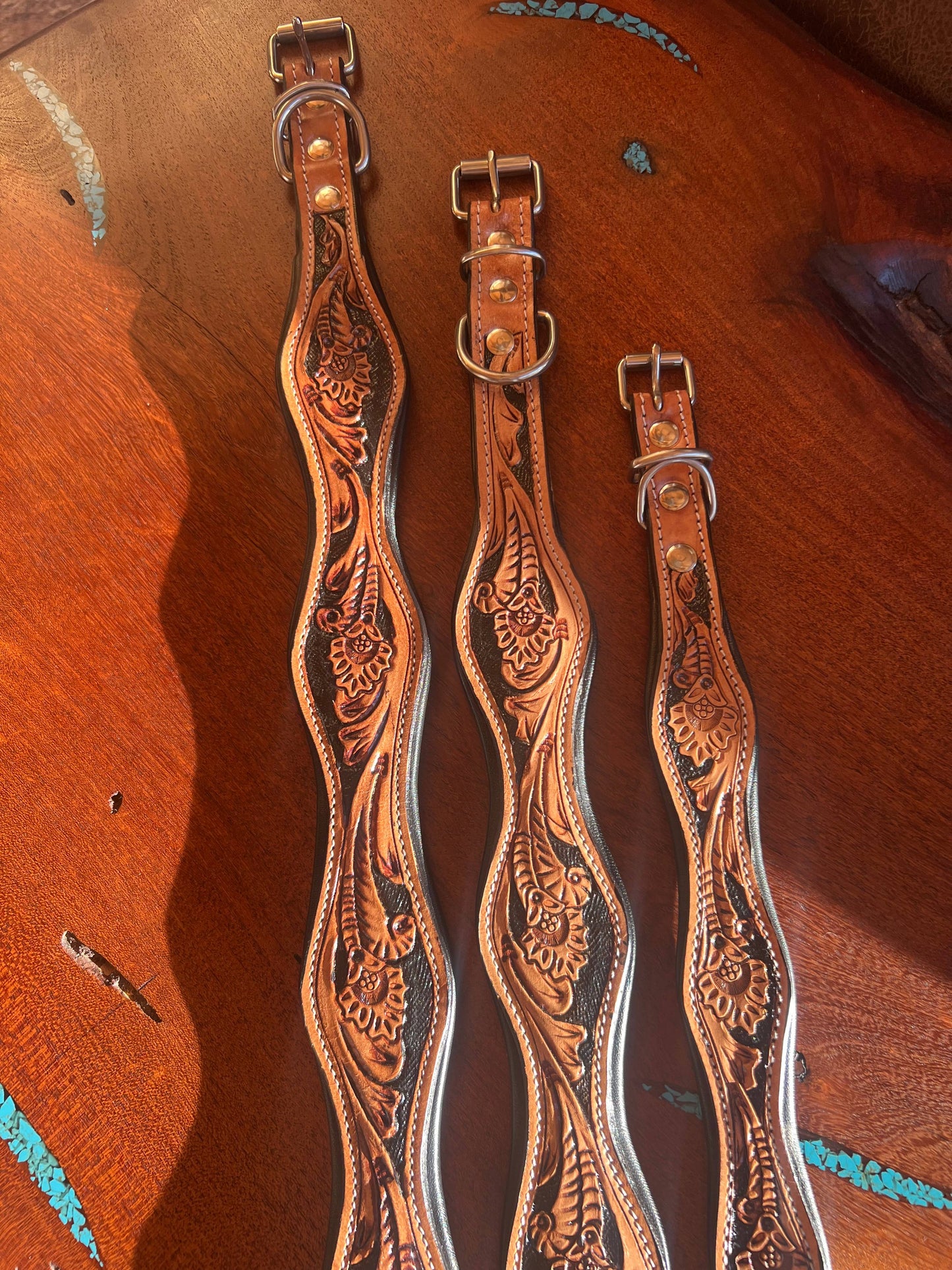 Tooled Leather Western Scalloped Floral Dog Collar