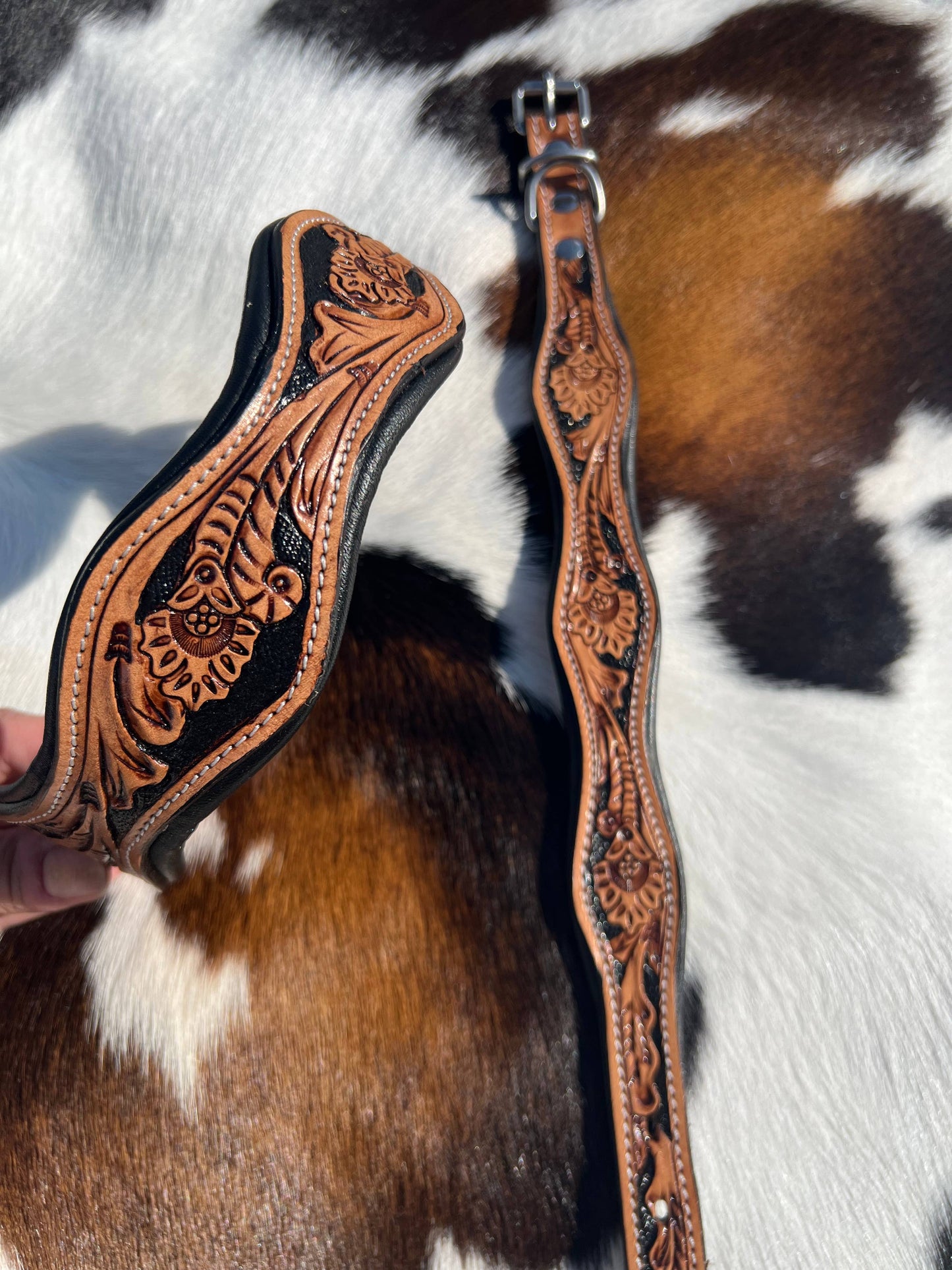 Tooled Leather Western Scalloped Floral Dog Collar