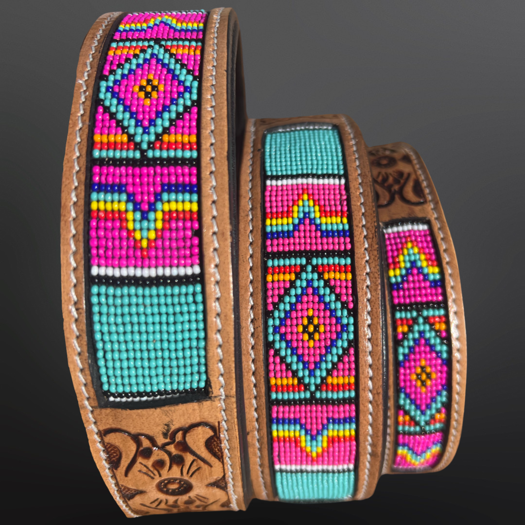 Pink & Turquoise Beaded Dog Collar