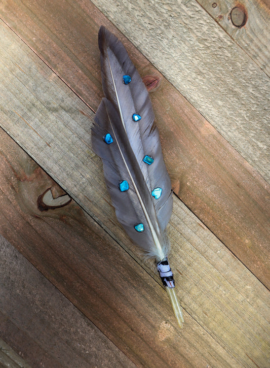 Turquoise Studded Hat Feather