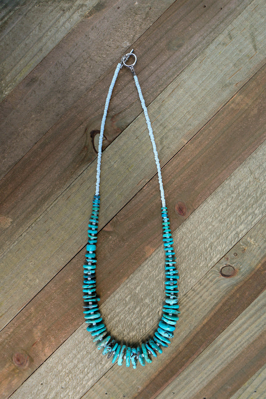 22inch Turquoise Teardrop Necklace with 4mm Silver Pearls