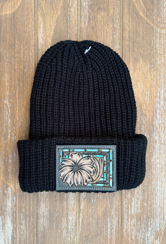 Tooled Leather Patch Beanie